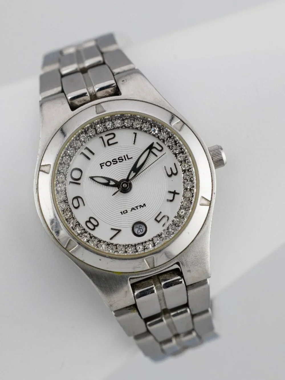Fossil AM3582 Crystal Bezel 10 ATM Quartz Analog Women's Watch New Battery